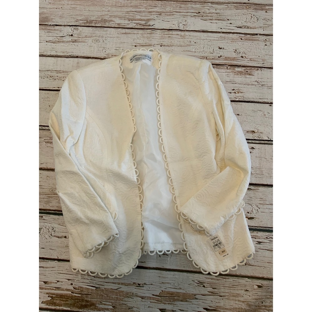 VTG Anne Crimmins for Umi Collections White Jacquard Scallop Trim Blazer 10 NWT
